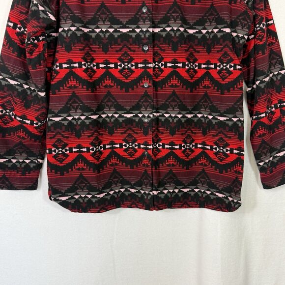 Woolrich Red Black Aztec Long Sleeve Flannel Button Up Shirt Top Women's M - Picture 5 of 9